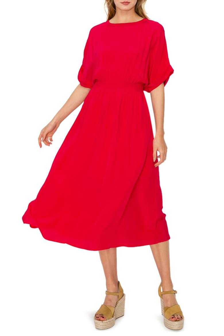 Round Neck Short Sleeve Midi Dress, Main, color, RED
