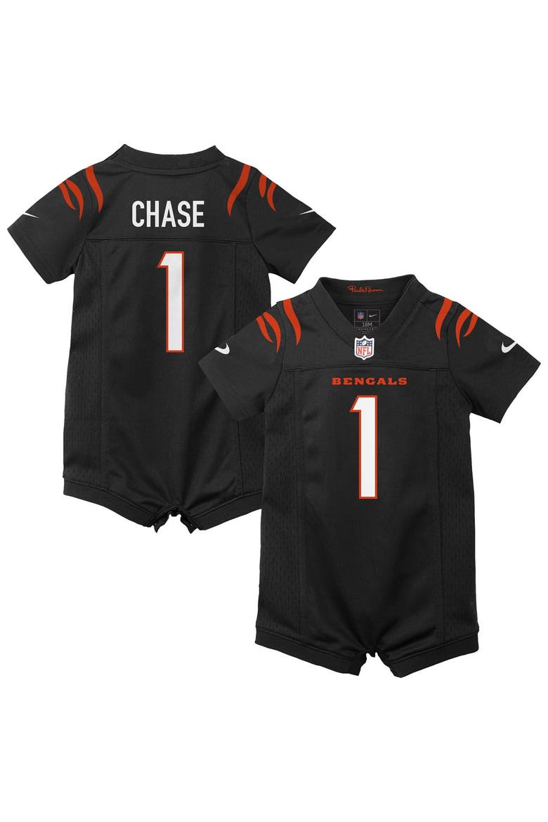 Newborn Nike Ja'Marr Chase Black Cincinnati Bengals Romper Game Jersey, Main, color, Black