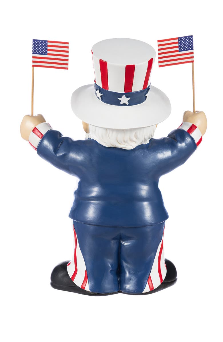 Glitzhome Patriotic Americana Polyresin Santa holding flags Table Decor, Alternate, color, Blue