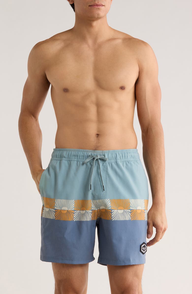 RVCA Hawaii Sunset Swim Shorts, Main, color, Dark Denim
