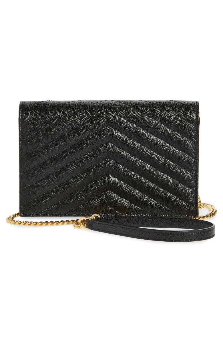 Saint Laurent Cassandre Matelassé Leather Envelope Wallet on a Chain, Alternate, color, 