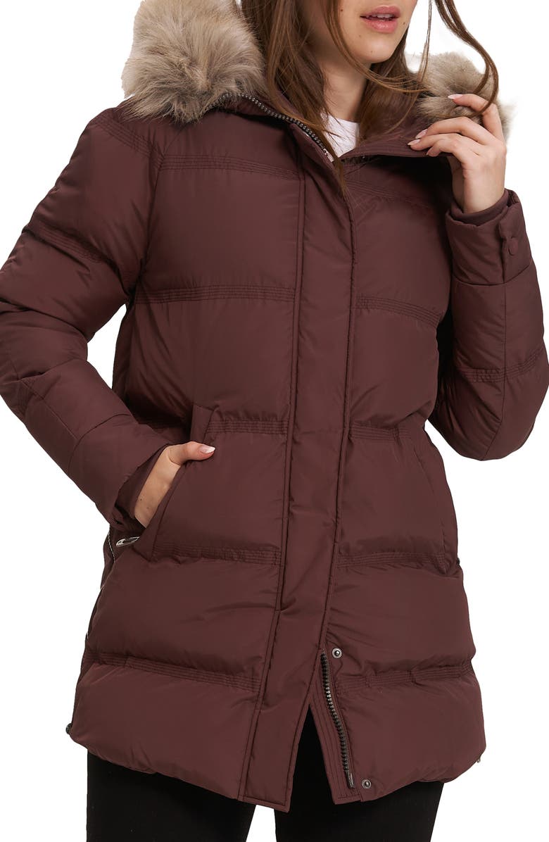 Noize Ophelia Faux Fur Trim Puffer Parka, Main, color, Mahogany