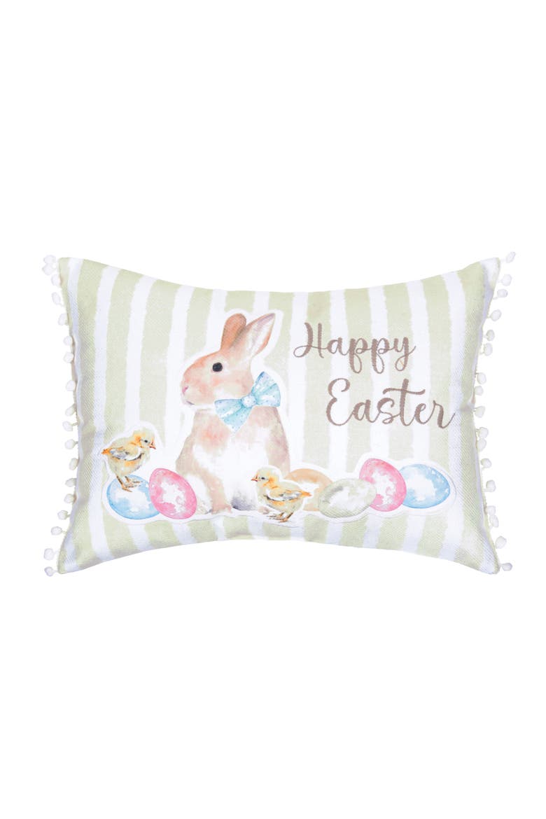 "Happy Easter" Bunny Ducklings & Eggs Cotton Blend Mini Accent Pillow 13" x 18", Main, color, Yellow