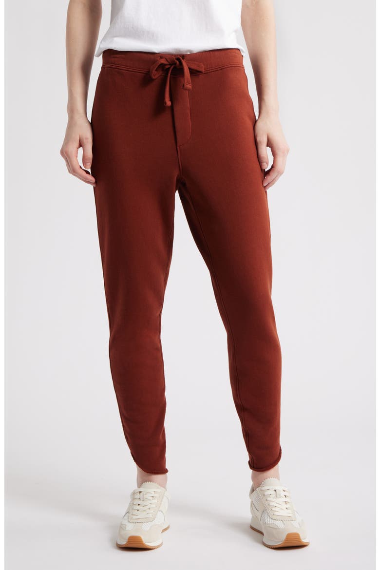 Christine Raw Tulip Hem Cotton Fleece Joggers, Main, color, REDWOOD