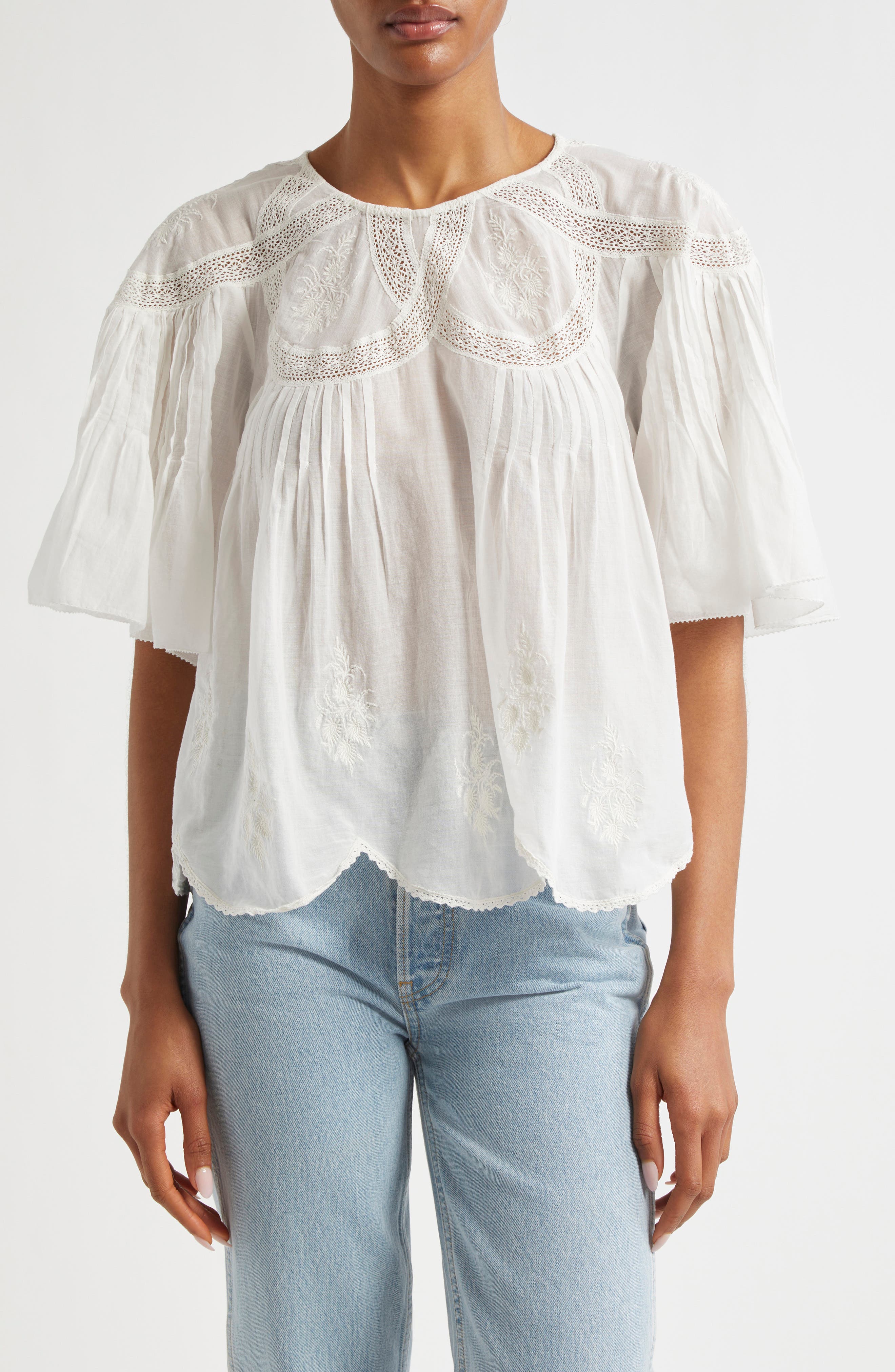 FARM Rio Embroidered Short Sleeve Top