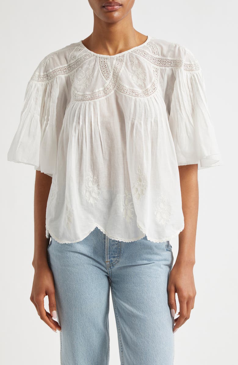 FARM Rio Embroidered Short Sleeve Top, Main, color, Off-White