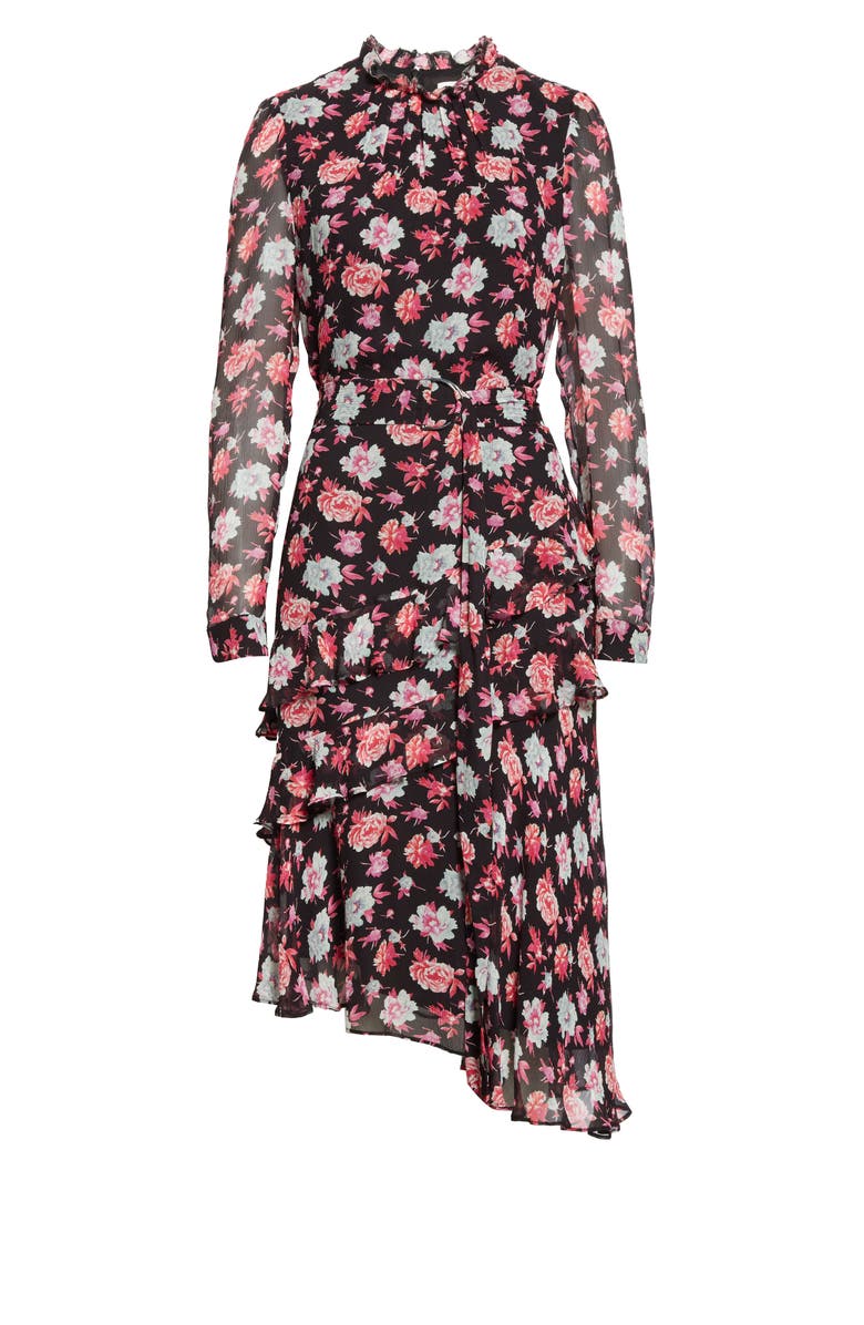 JASON WU Floral Print Asymmetrical Long Sleeve Silk Dress, Alternate, color, 