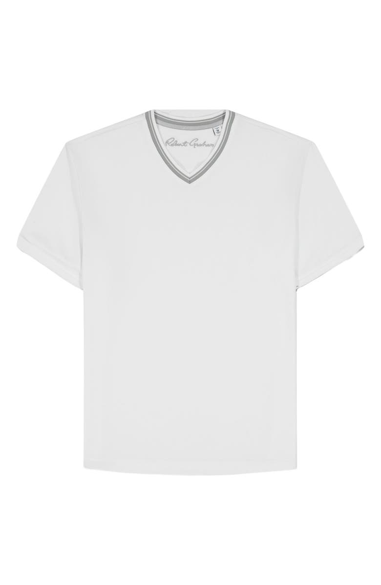 Robert Graham Holton V-Neck Cotton Blend Piqué T-Shirt, Alternate, color, White