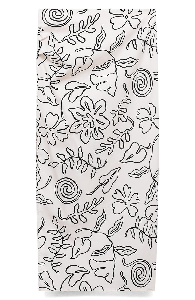 MANGO Doodle Print Cotton Blend Midi Skirt, Alternate, color, Ecru
