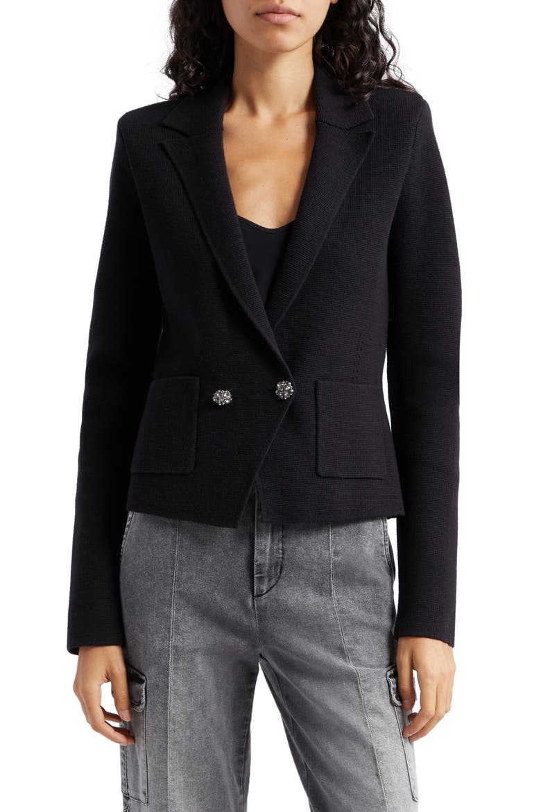 Sofia Cotton Blend Cardigan Blazer, Main, color, BLACK/CRYSTAL
