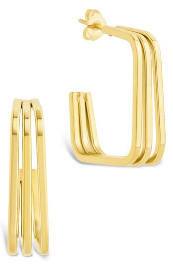 Sterling Forever Davina Square Triple Hoop Earrings In Gold