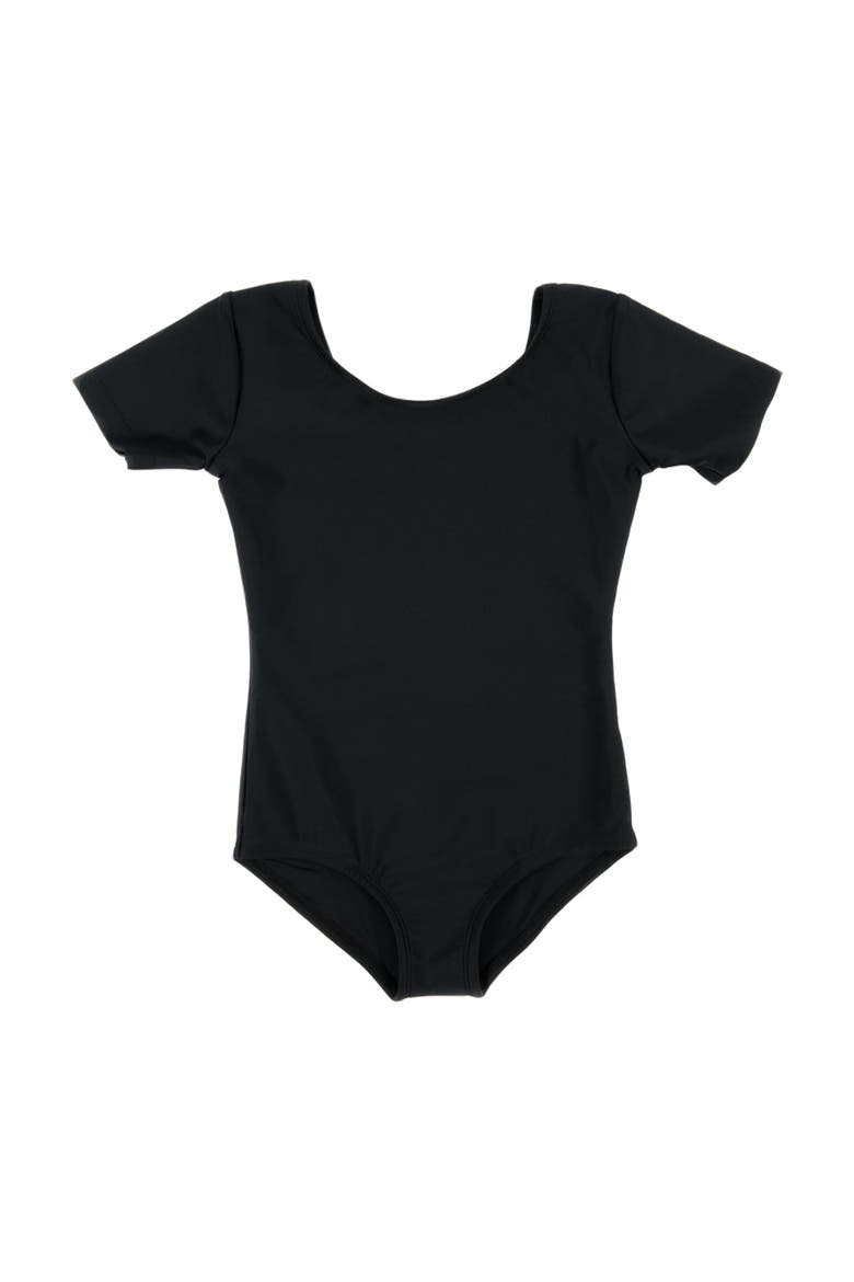 Girls Short Sleeve Leotard, Main, color, BLACK