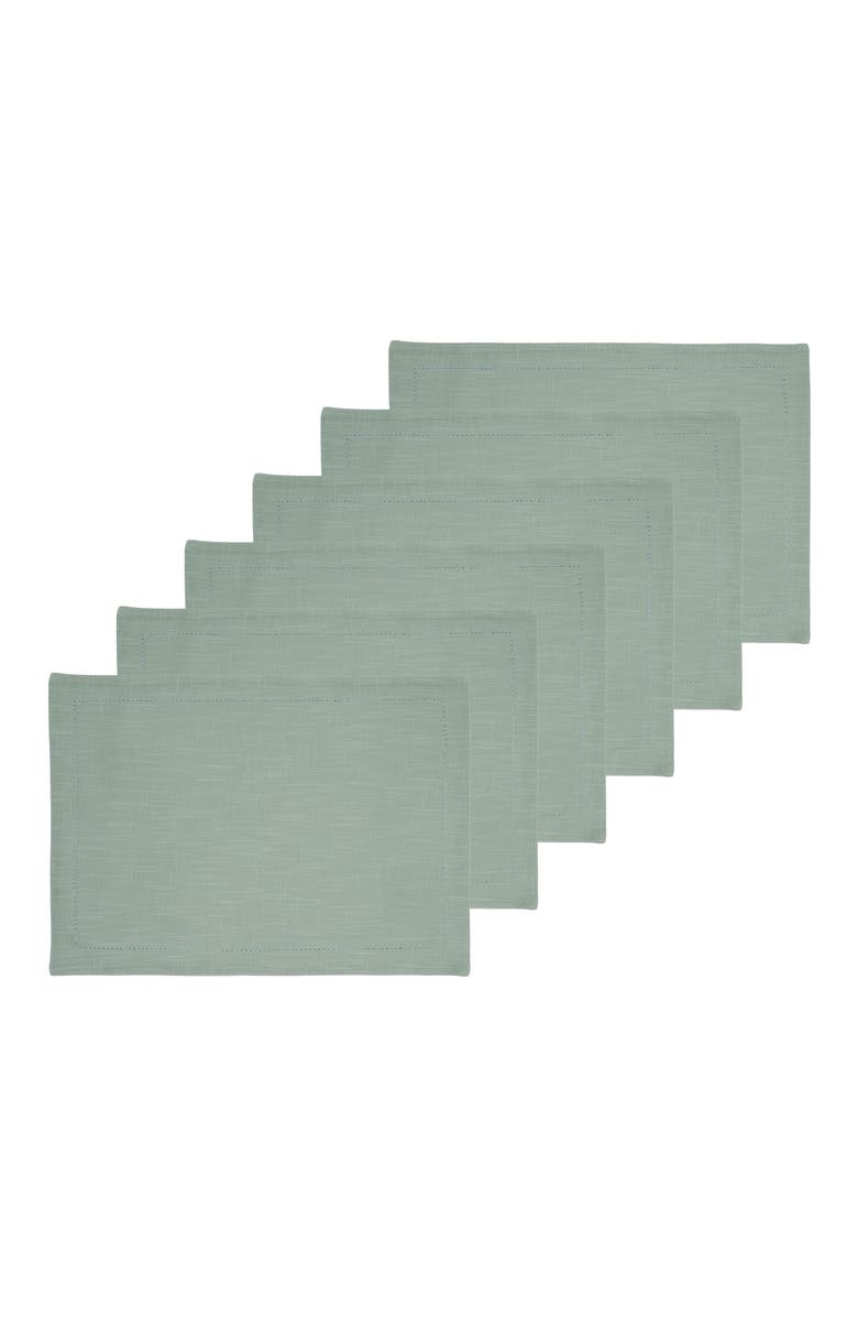 C&F Home Sea Glass Hemstitch Set of 6 Placemats 14" x 20", Main, color, Blue