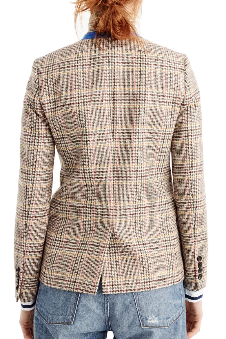 Plaid Regent Blazer with Velvet Tie, Alternate, color, OLIVE MUSTARD RED