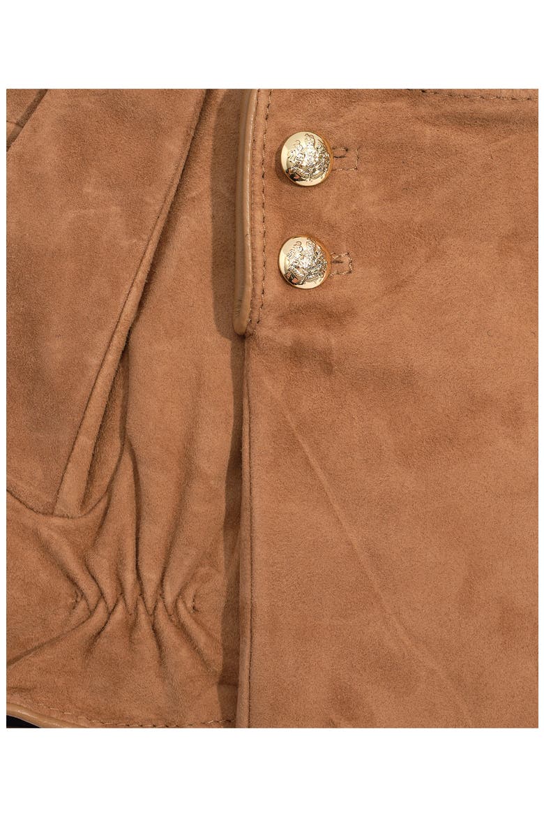 Crest Button Suede Gloves, Alternate, color, CAMEL