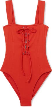 Reiss Fabienne Lace-Up Rib One-Piece Swimsuit