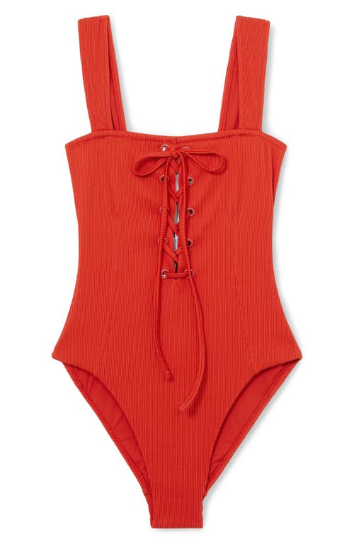 Reiss Fabienne Lace-up Rib One-piece Swimsuit In Orange