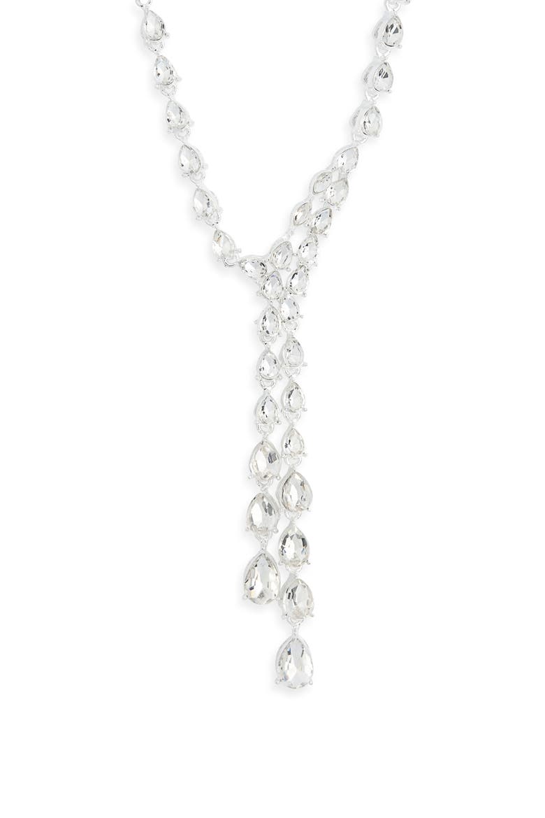 Pear Cut Cubic Zirconia Y-Necklace, Main, color, CLEAR- SILVER