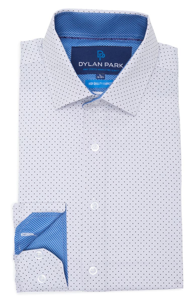 dylan park dress shirt Dylan Park Men's Geometric Performance Stretch Button Down Dress Shirt - Light Blue