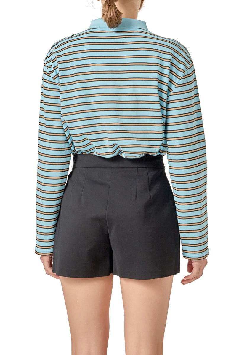 English Factory Stripe Contrast Collar Cotton Blend Henley Sweatshirt, Alternate, color, Light Blue/ Beige