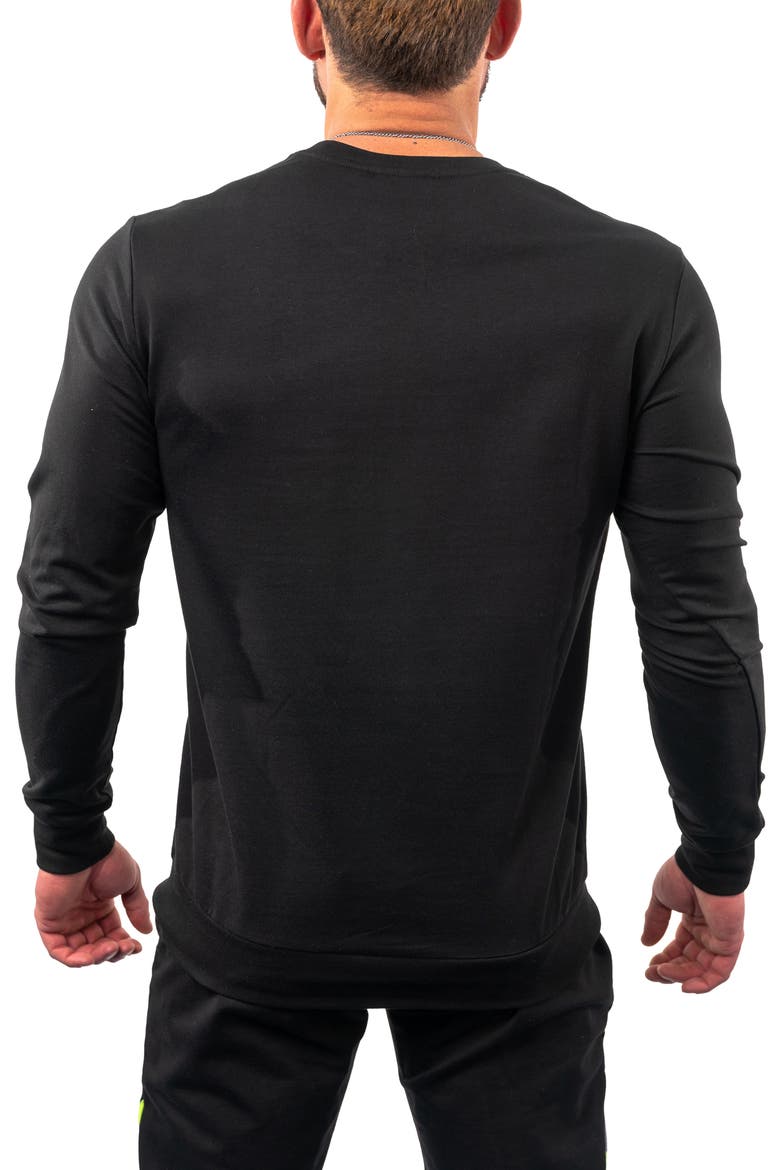 Lightening Black Stretch Cotton Graphic Crewneck Sweater, Alternate, color, BLACK