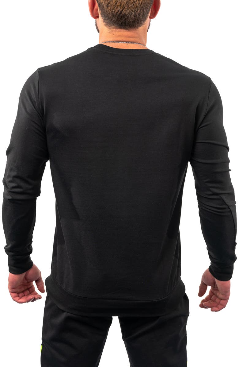 Maceoo Lightening Black Stretch Cotton Graphic Crewneck Sweater, Alternate, color,