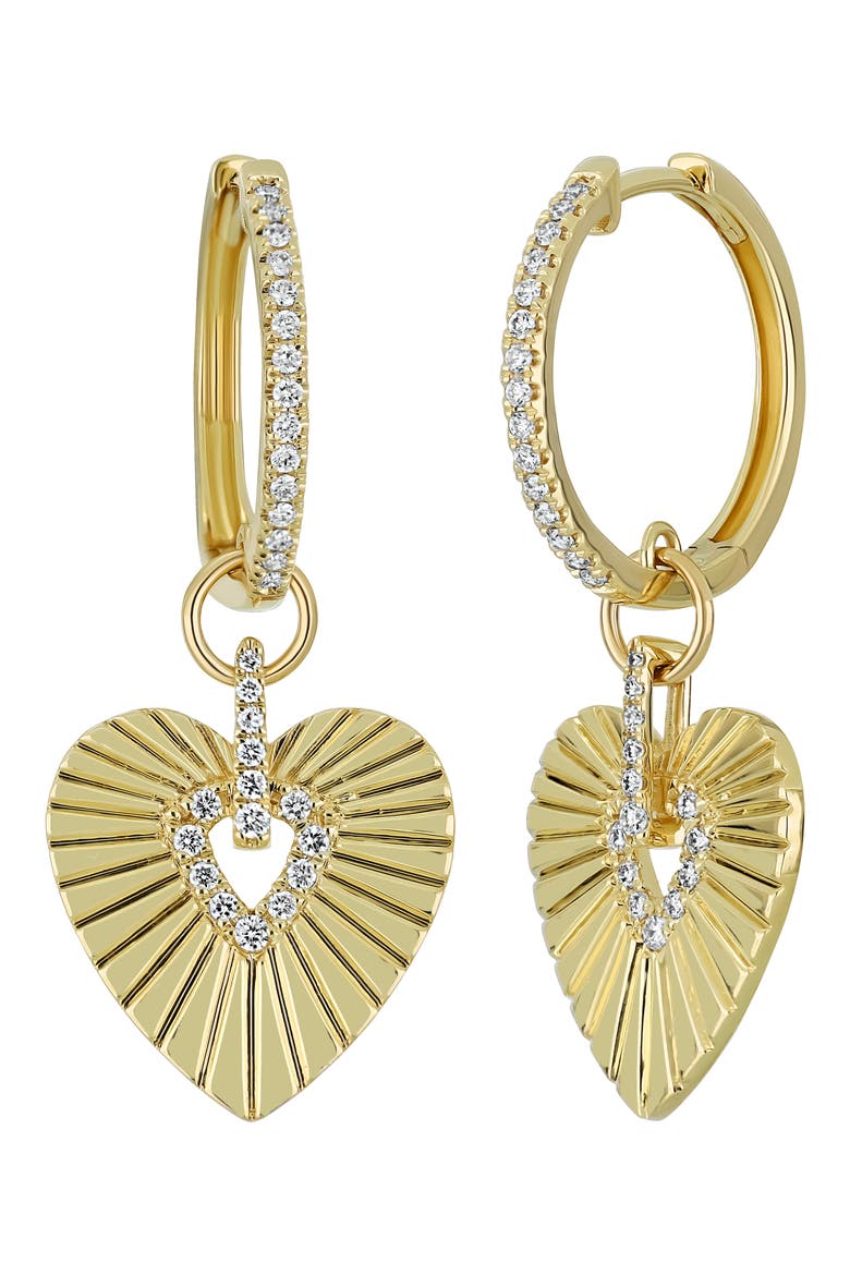 Kiera Diamond Heart Drop Huggie Hoop Earrings, Main, color, 18K YELLOW GOLD