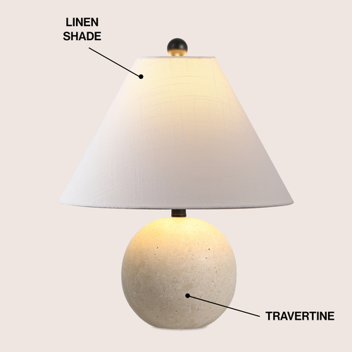 Jonathan Y Liza 16" Modern Minimalist Travertine Globe Led Table Lamp In White