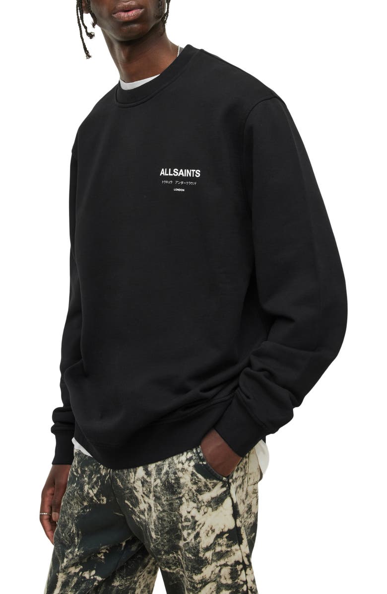 AllSaints Underground Logo Organic Cotton Graphic Sweatshirt, Alternate, color, Jet Black
