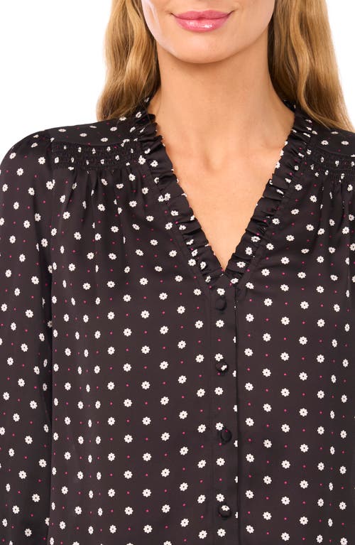 Cece Print Ruffle Top In Black