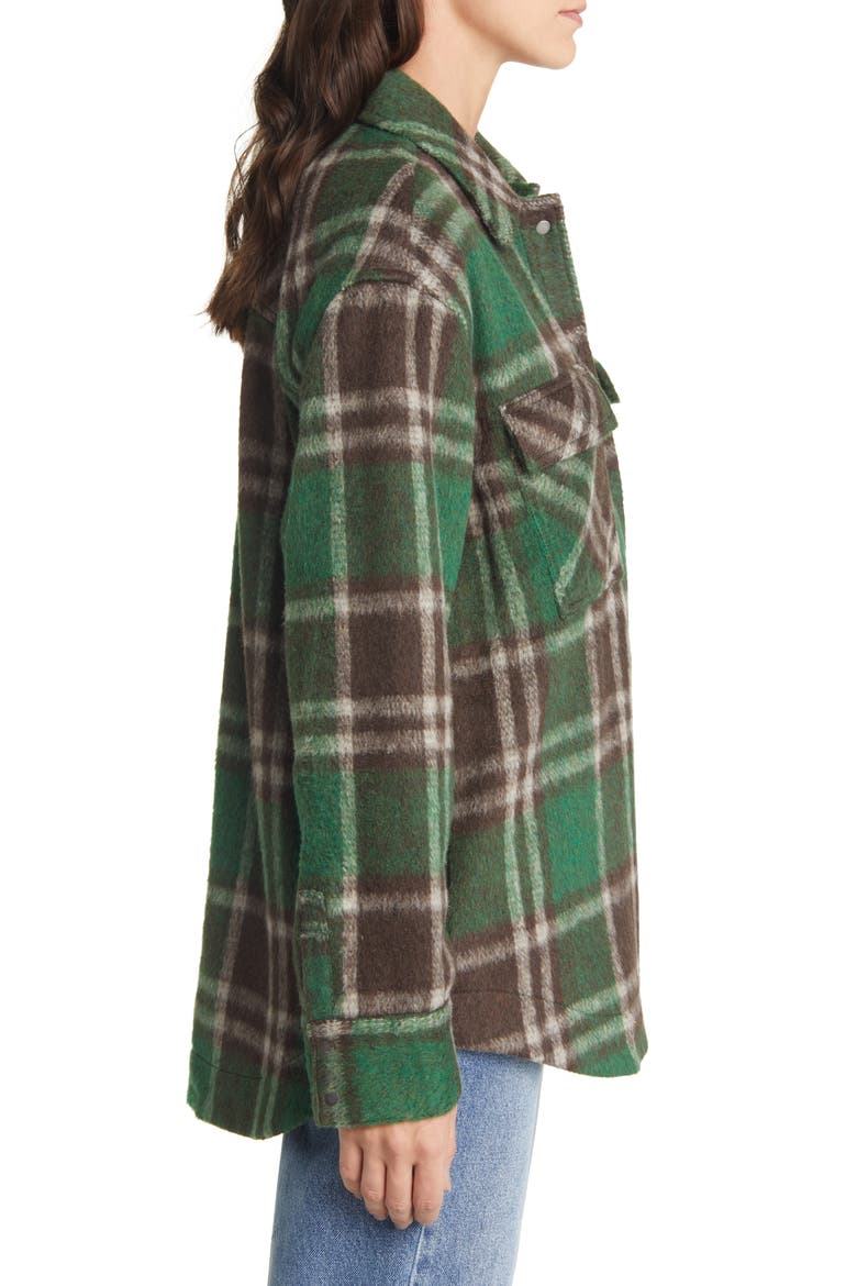Flannel Shirt Jacket, Alternate, color, BROWN- GREEN BRUSHED PLAID