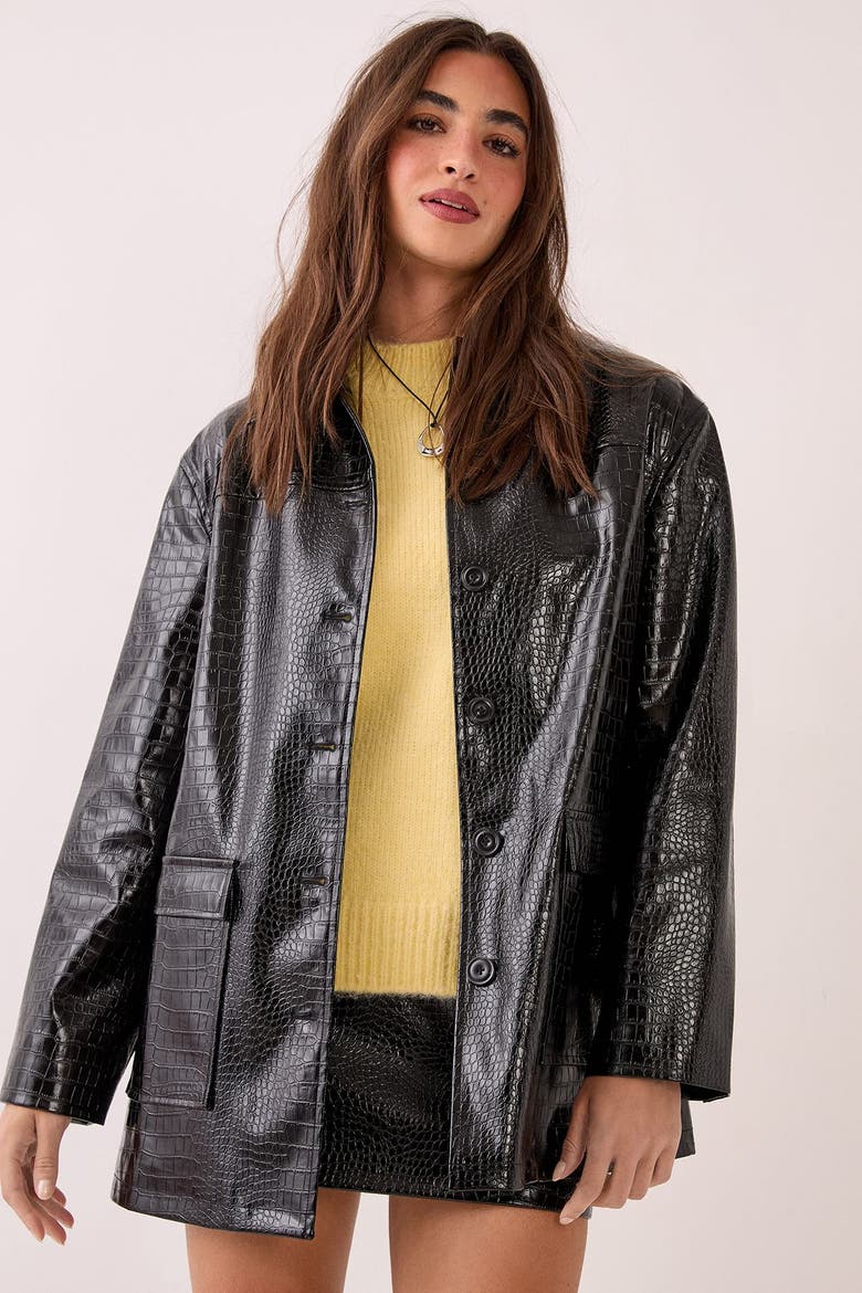 Croc Vinyl Faux Leather Clean Jacket, Main, color, Black