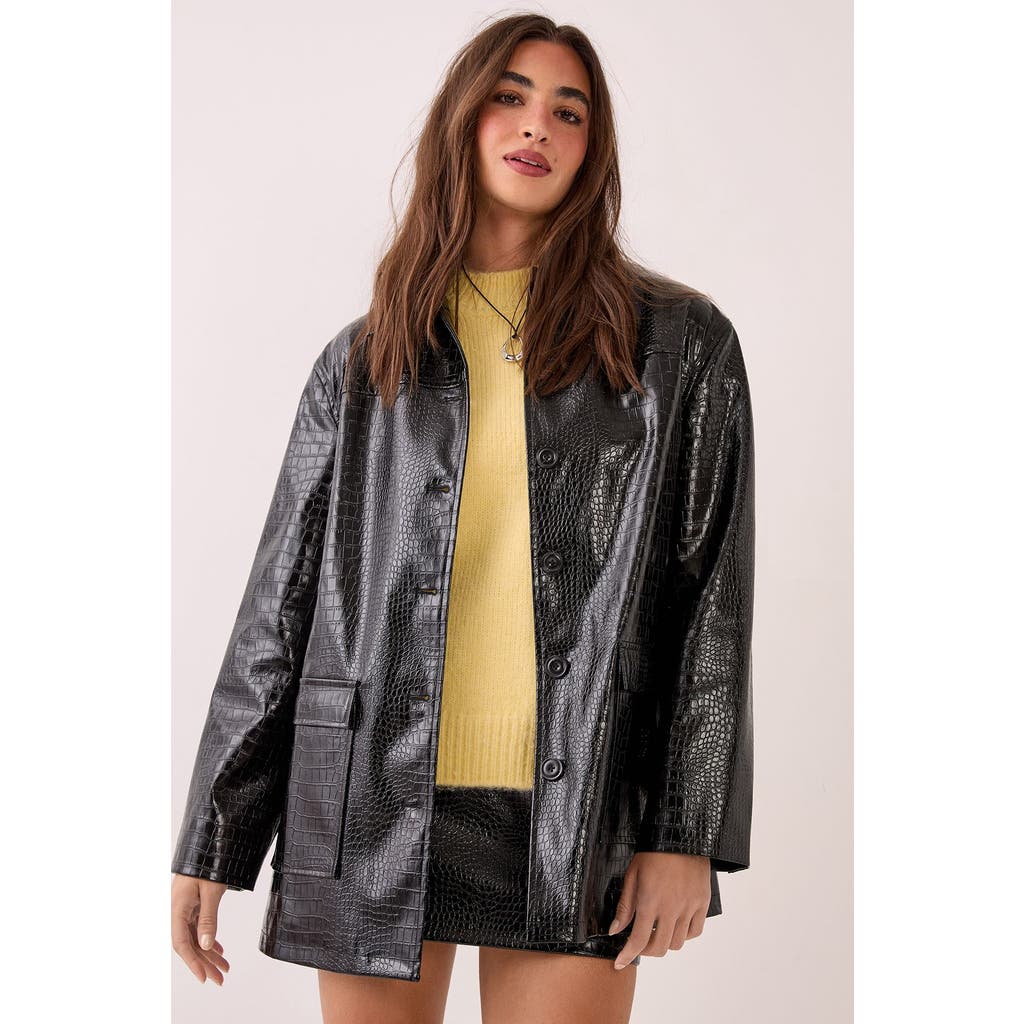 Nasty Gal Croc Vinyl Faux Leather Clean Jacket In Black