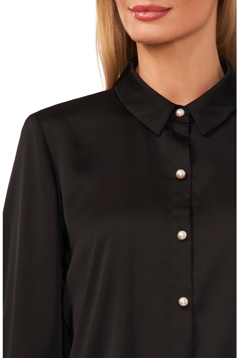 Satin Button-Up Shirt, Alternate, color, RICH BLACK