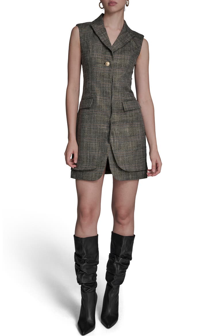 Windowpane Plaid Sleeveless Minidress, Main, color, TRUFFLE MU