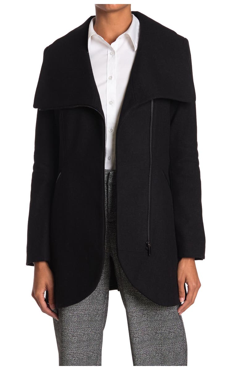 French Connection Tulip Hem Asymmetrical Hem Wool Blend Coat, Alternate, color,