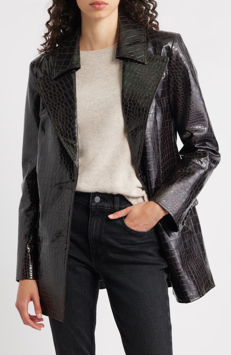 Bernardo Croc Embossed Faux Leather Jacket, Alternate, color, Brown