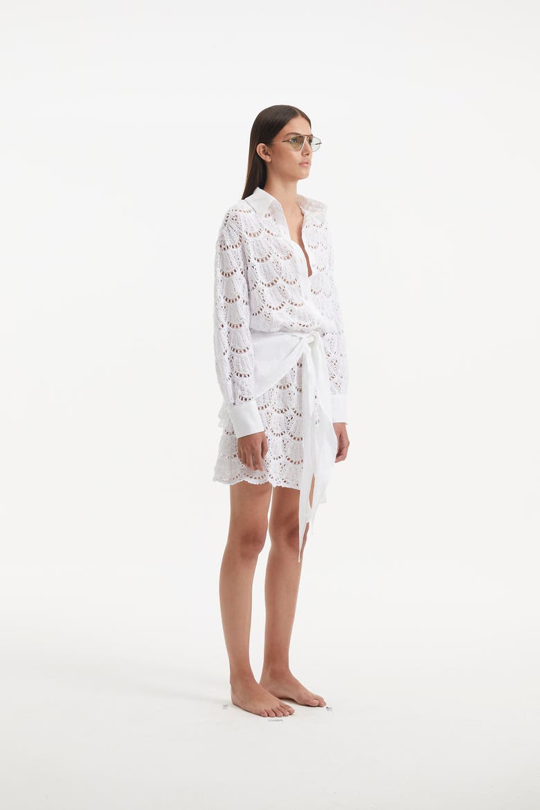 Nayeli Tie-Front Cotton Shirt Dress, Alternate, color, White