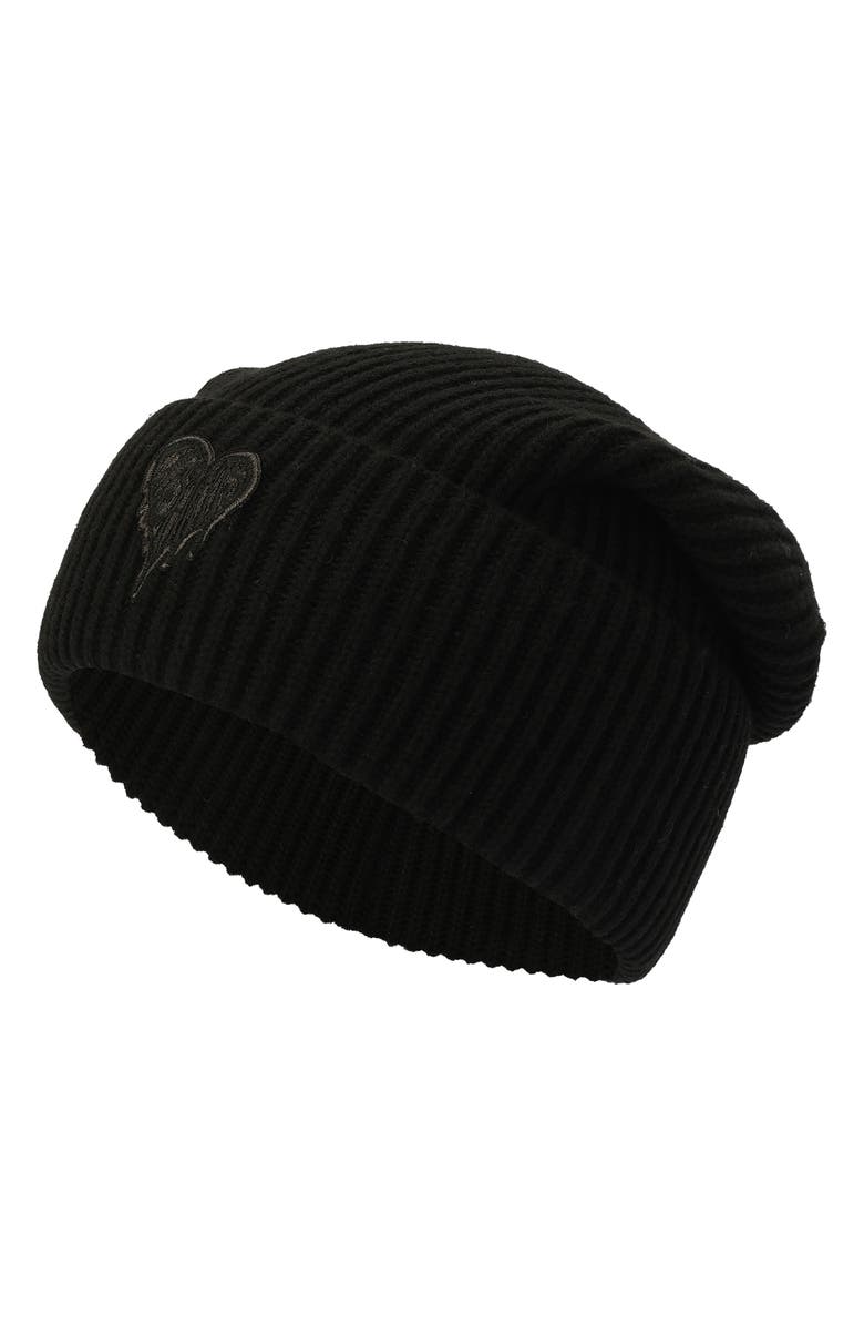 AllSaints Heart Logo Rib Beanie, Alternate, color, Black