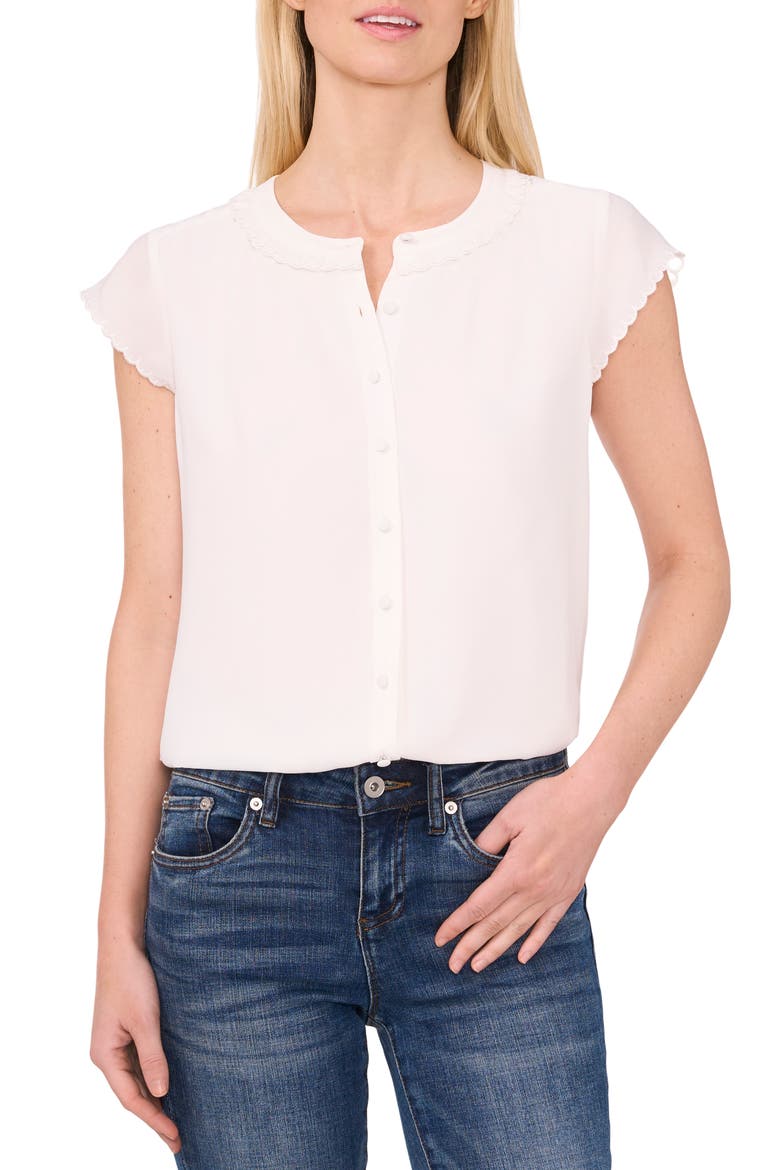 Scalloped Cap Sleeve Top, Main, color, NEW IVORY