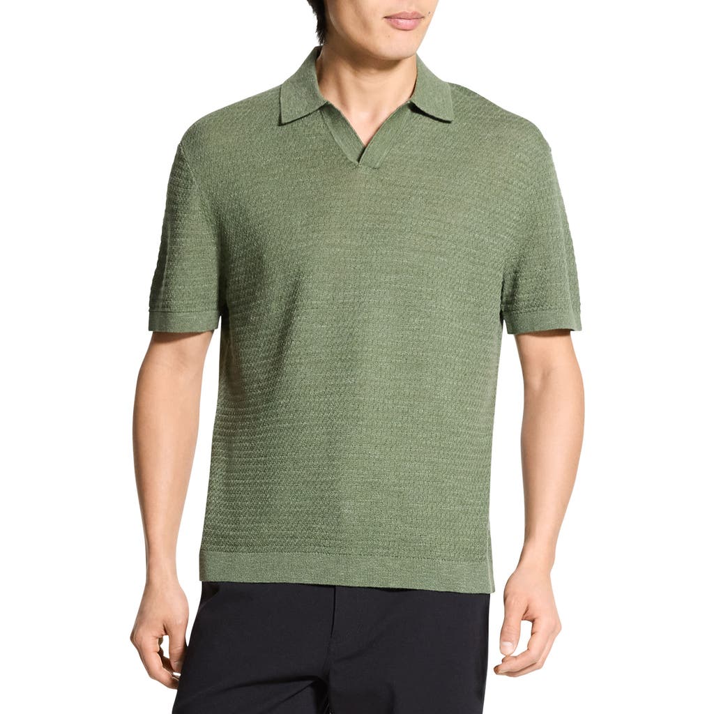 Theory Brenan Linen Blend Polo In Green