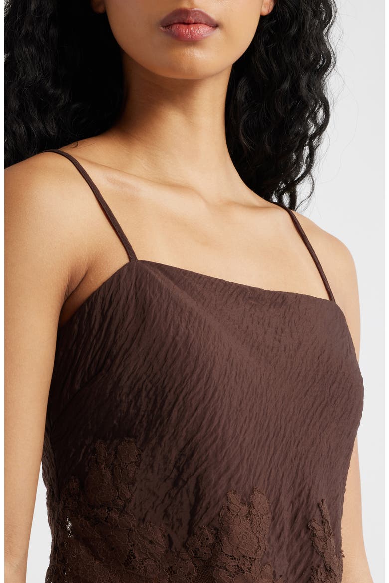 Lace Detail Rumple Satin Camisole, Alternate, color, COFFEE BEAN