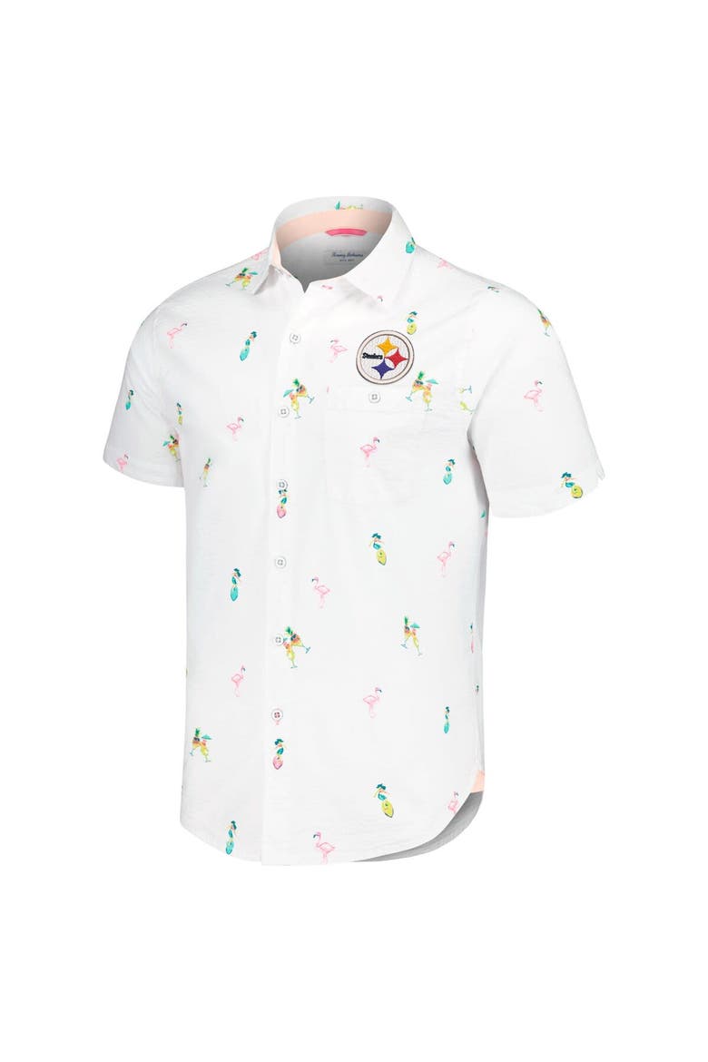 Men's Tommy Bahama White Pittsburgh Steelers Nova Wave Flocktail Button-Up Shirt, Alternate, color, White