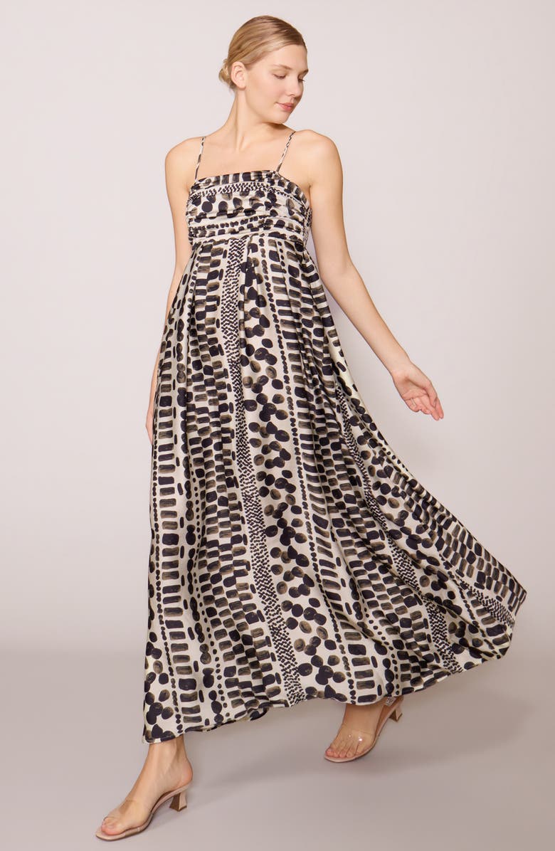 MELLODAY Mixed Print Satin Maxi Dress, Alternate, color, Bone Black
