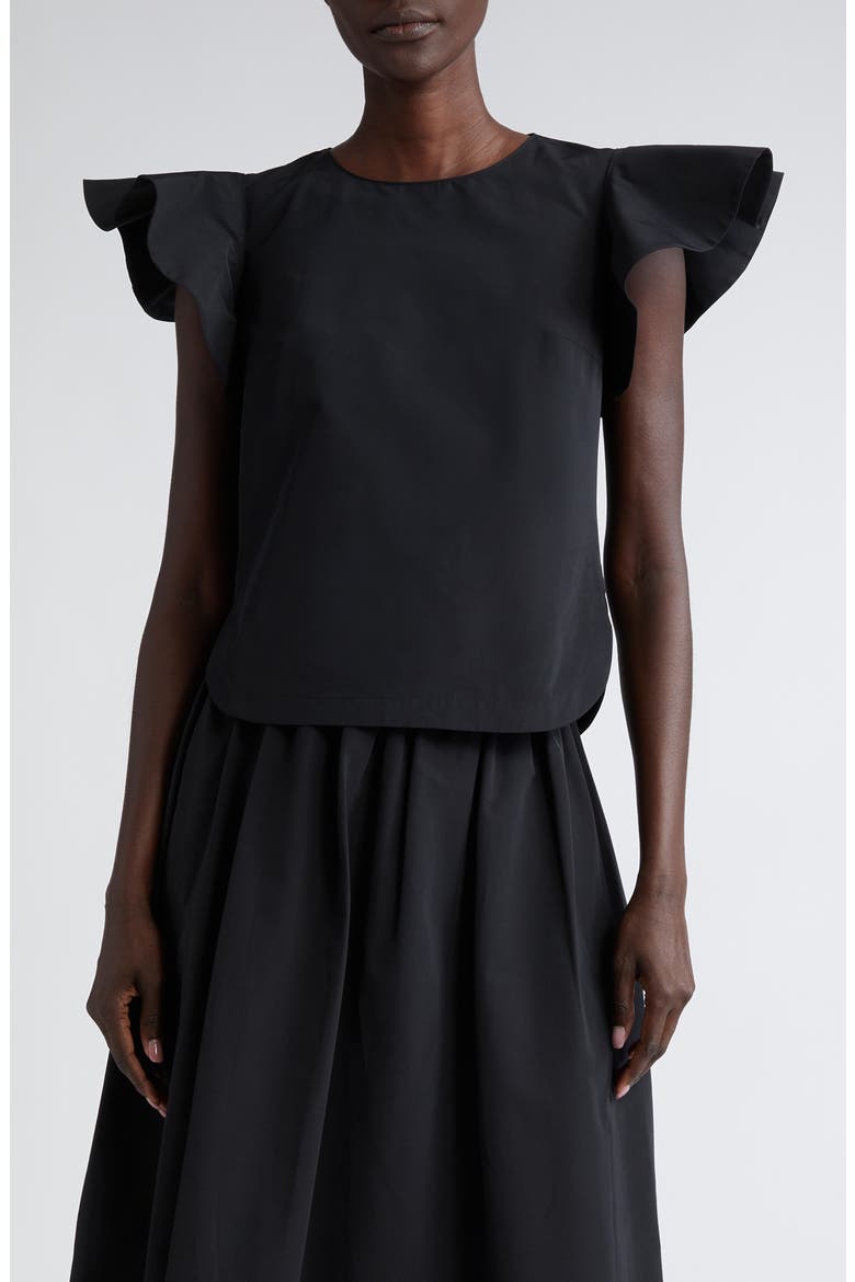 Flutter Sleeve Taffeta Top, Main, color, BLACK