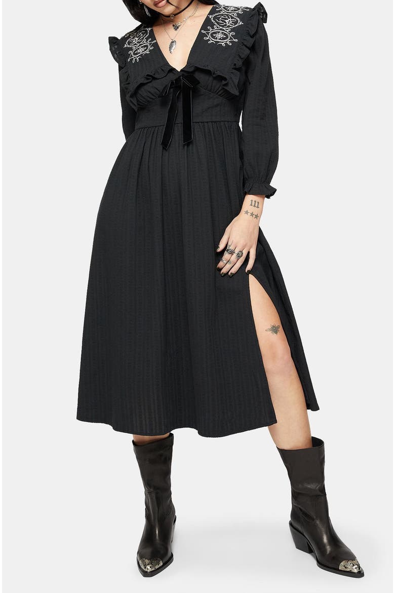 Alira Bug Embroidered Cotton Midi Dress, Alternate, color, Black