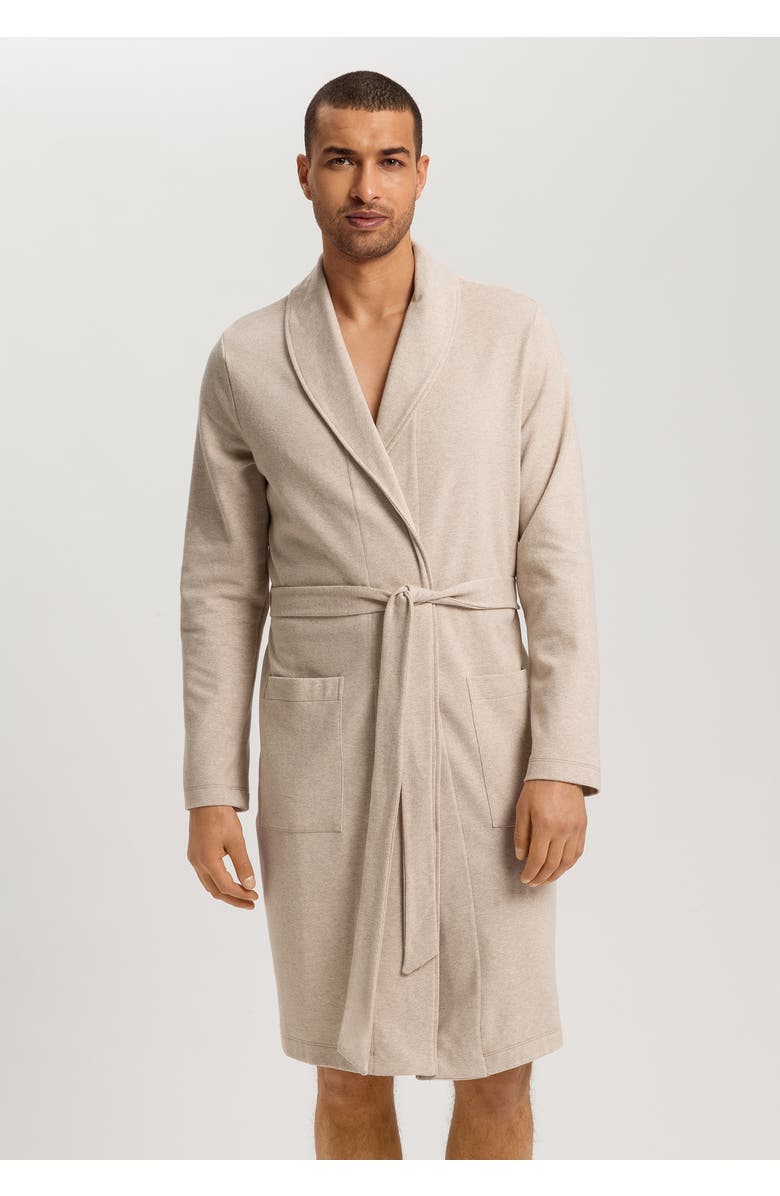 Hanro Cozy Living Organic Cotton Soft Jersey Robe, Alternate, color, Camel Melange