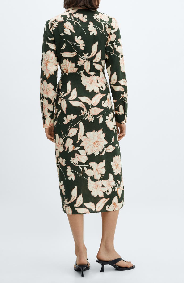 MANGO Carola Tie Waist Long Sleeve Dress, Alternate, color, Green