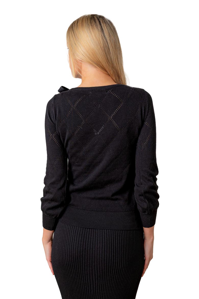 Organic Bow Detail Pointelle Sweater, Alternate, color, Black Diamond