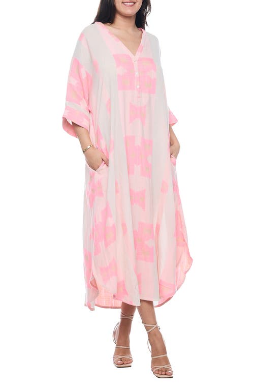 Shop Ranee's Ranees Three-quarter Sleeve Cotton Maxi Dress In Pink